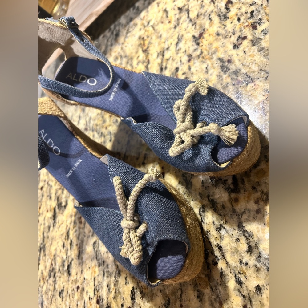 ALDO Boho Denim Wedge Sandals Open Toe Ankle Strap Women’s EU 37 US 6.5 - Picture 4 of 5